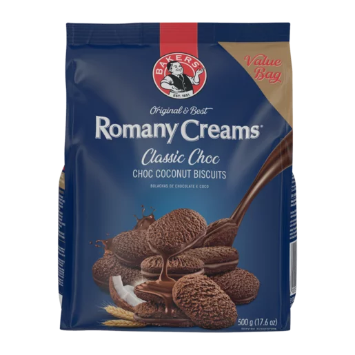 Romany Creams Classic Choc  Coconut Biscuits 500g